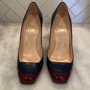Christian Louboutin navy/burgundy heels. Size 36.5.